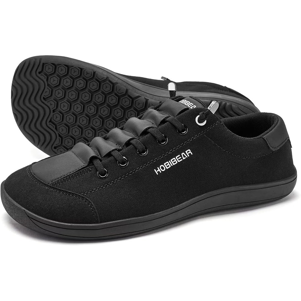 HOBIBEAR Black Sorrel Canvas Zero Drop Wide Lace Up Sneakers Men's 10 Women's 11